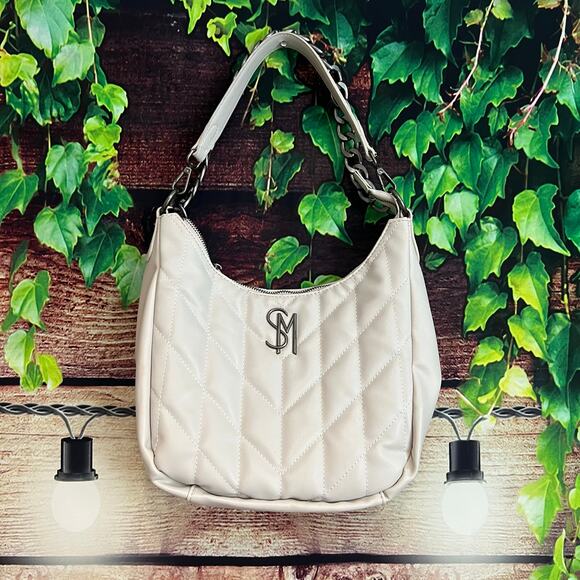 Steve Madden Handbags - Steve Madden Chalk Quilted Hobo Bag Purse Handbag White Gray Supple 12x10x4